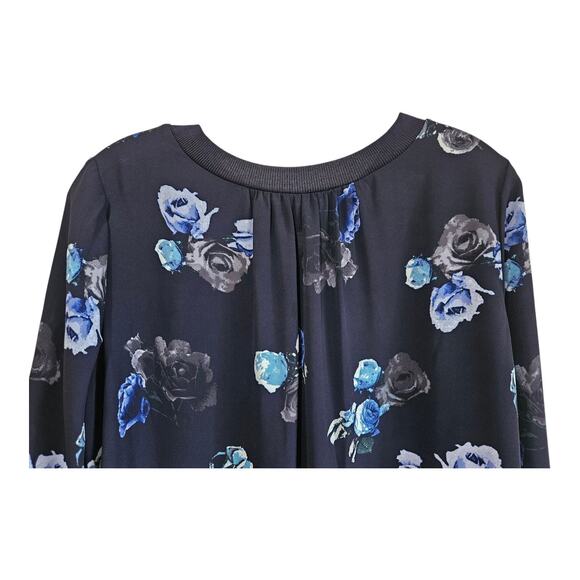 THAKOON Women's M Tunic Top Designer Navy Blue Floral Long Sleeve Chiffon 40" - Picture 4 of 5
